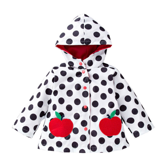 Girl's polkadot cherry raincoat front