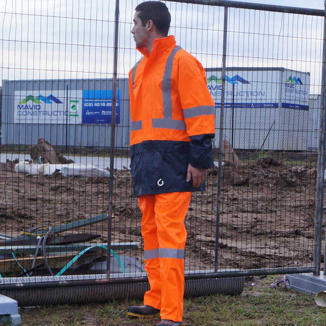 Reflective tuflite hi-vis rain jacket and pants set orange construction