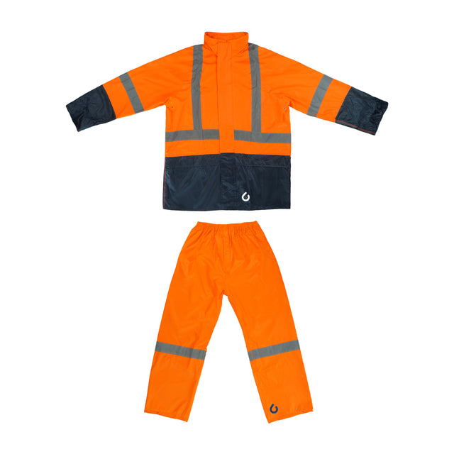 Reflective tuflite hi-vis rain jacket and pants set orange
