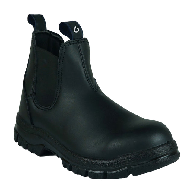 Classic pull on steel toe work boot black front