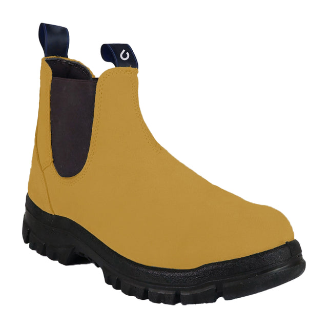 Classic pull on steel toe work boot suede front
